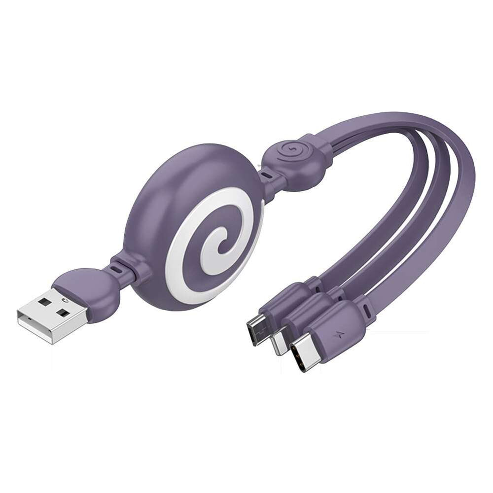 3 in 1 Retractable Lollypop Charging Multi Port - Purple