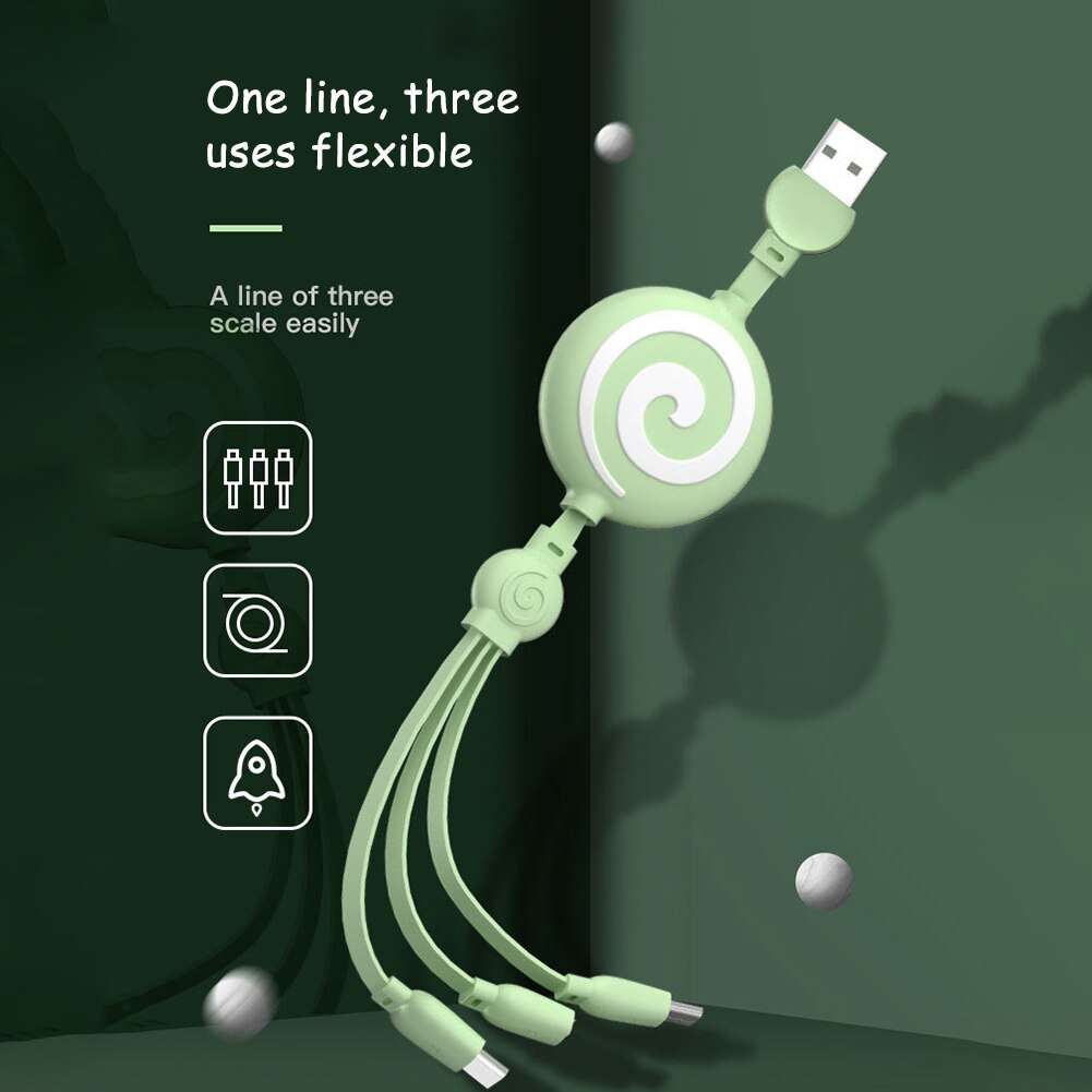 3 in 1 Retractable Lollypop Charging Multi Port - Green
