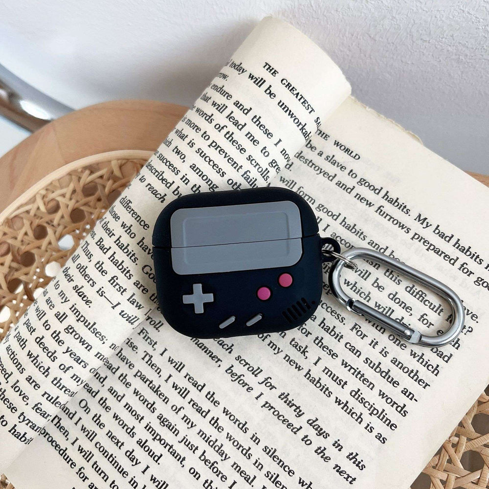 Black Game Console Design Case with Keychain for Apple Air Pods 3