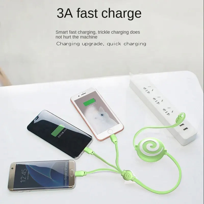3 in 1 Retractable Lollypop Charging Multi Port - Green