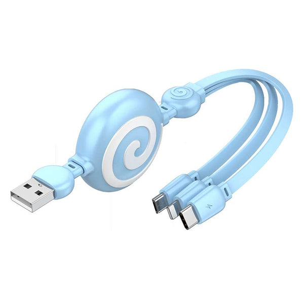 3 in 1 Retractable Lollypop Charging Multi Port - Blue