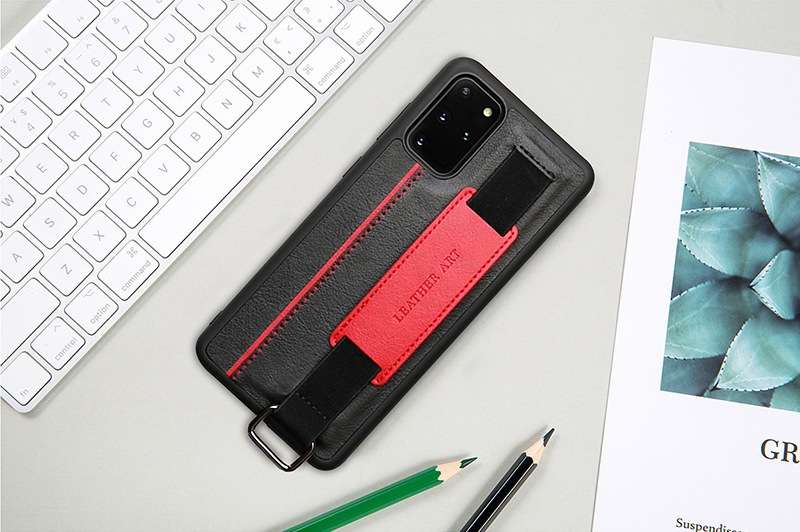 Black Wallet Case with Wristband Kickstand for Samsung S23 Ultra