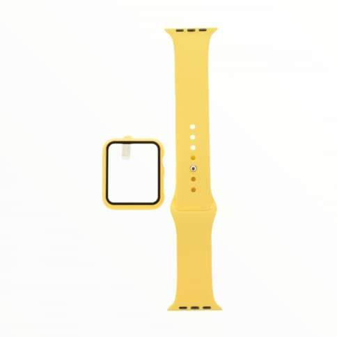 Yellow Silicone Watch Band Case Protector Cover Strap - 44 MM