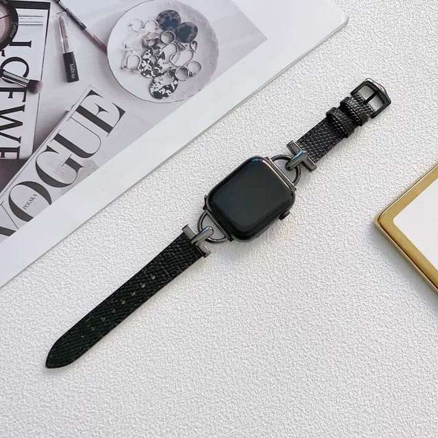 38/40/41 MM Stainless Steel D Buckle Black Leather Strap for Apple Watches