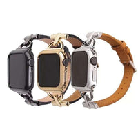 38/40/41 MM Stainless Steel D Buckle Brown Leather Strap for Apple Watches