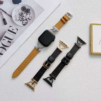 38/40/41 MM Stainless Steel D Buckle Black with Gold Leather Strap for Apple Watches
