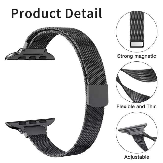 38/40/41MM Black Slim Metal Bands for Apple Watches
