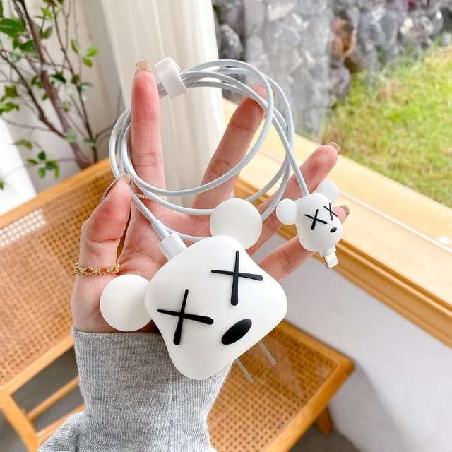 White Kaws Silicone cartoon charger protective case for iphone