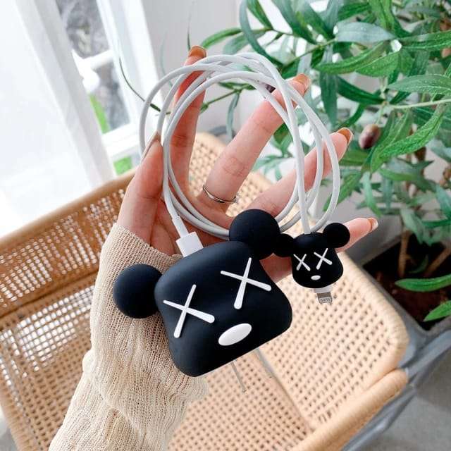 Black Kaws Silicone cartoon charger protective case for iphone