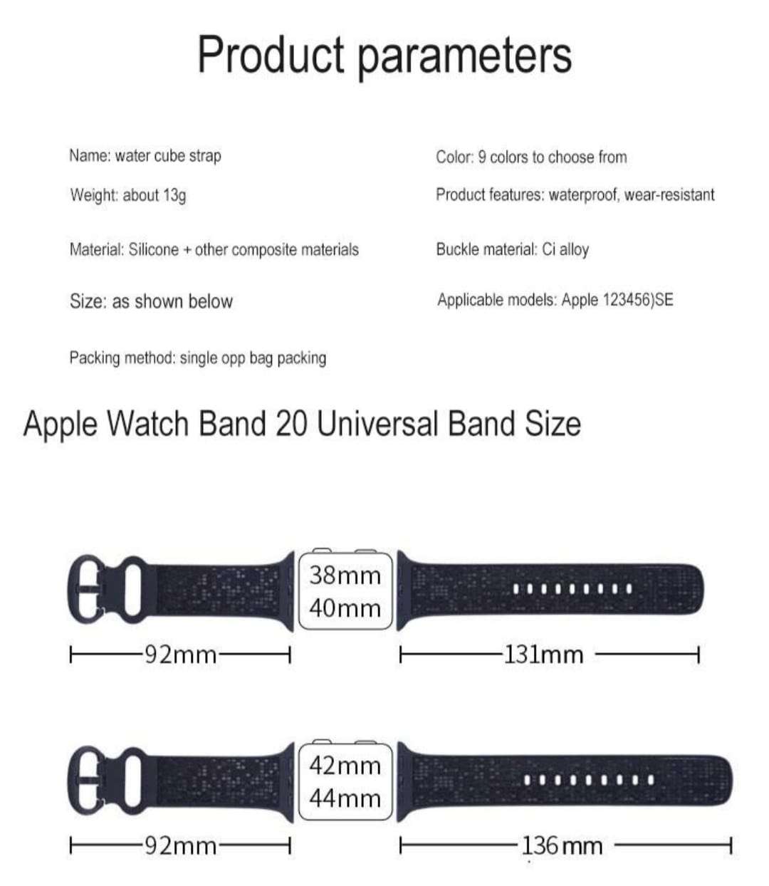 Water Cube Strap Compatible with iwatch Series 38/40/41 MM (Black)