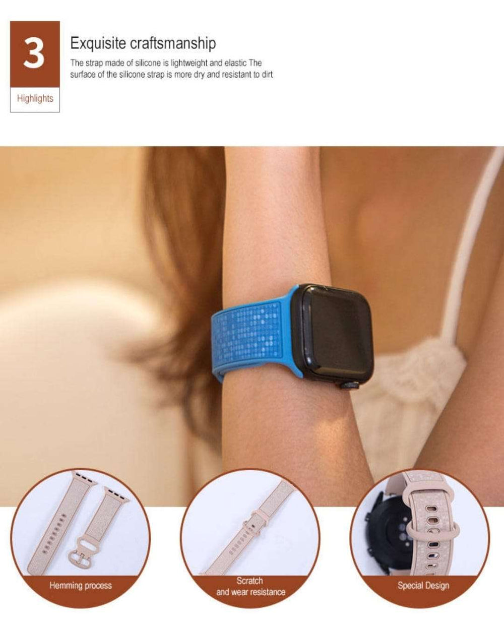 Water Cube Strap Compatible with iwatch Series 38/40/41 MM (Brown)