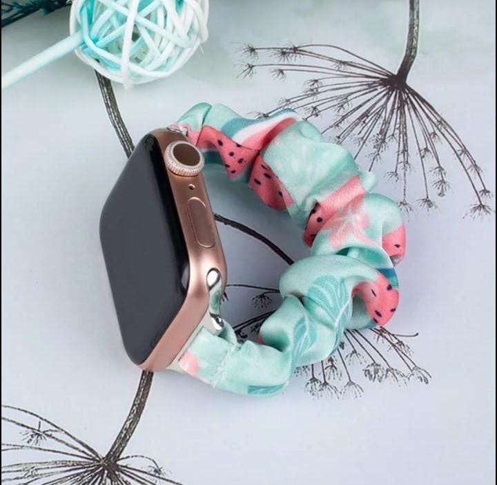 38/40/41 MM Green Watermelon Printed Premium Scrunchy Bands for Apple Watches