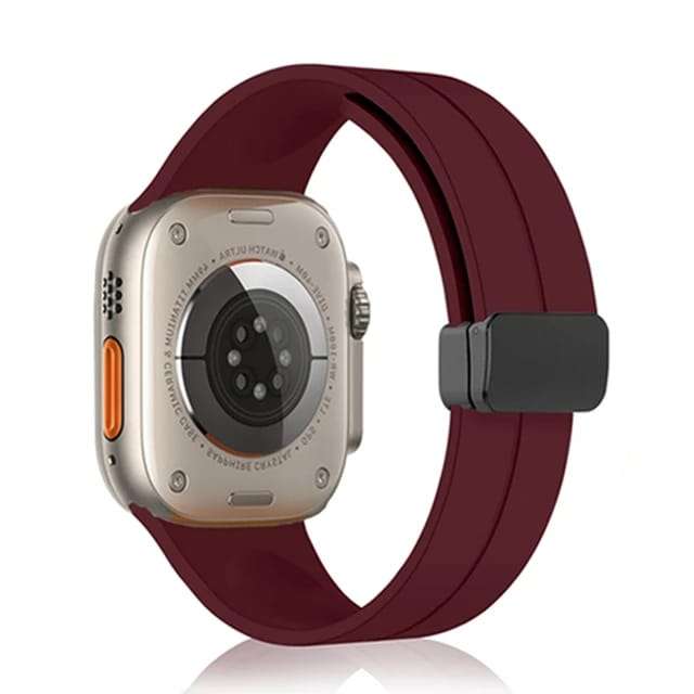 Wine Red D-Buckle Silicone Strong <br> Magnetic Bands (42/44/45/49 MM)