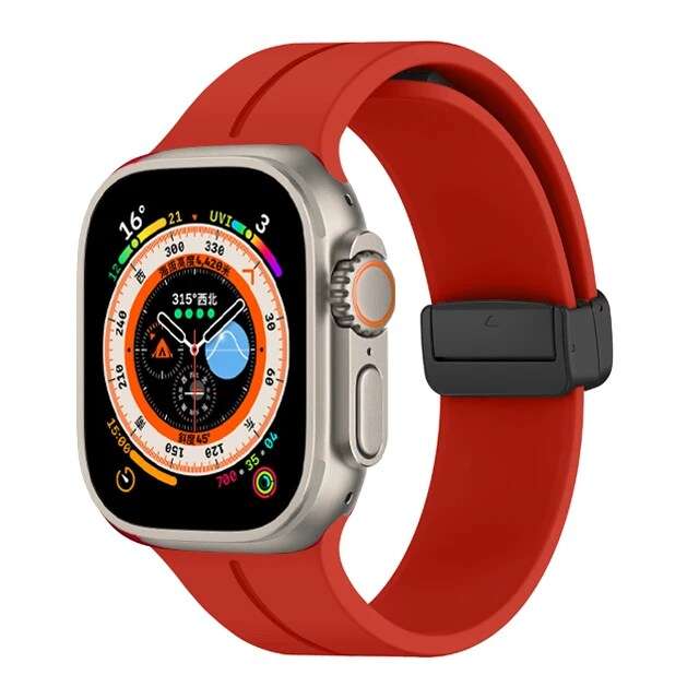 42/44/45/49 MM Red D-Buckle Silicone Magnetic Bands for Apple Watches