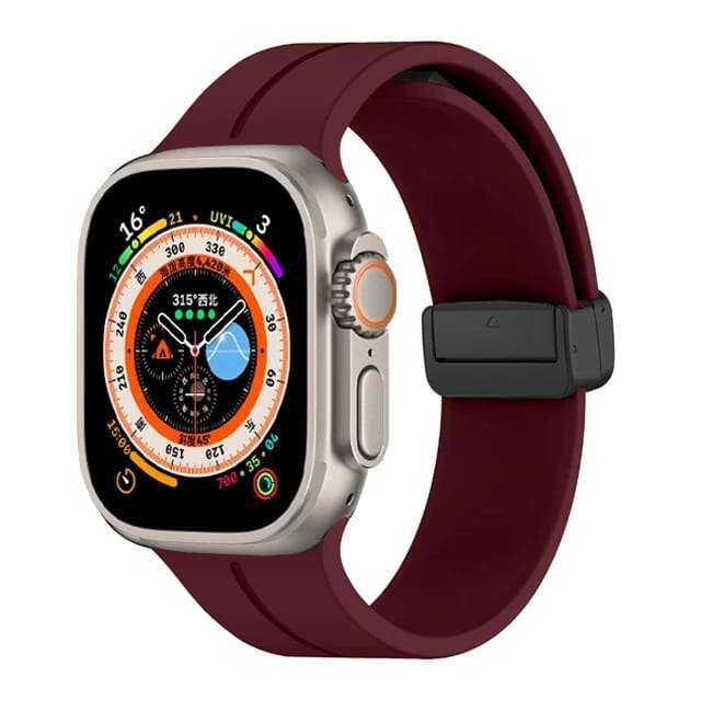 Wine Red D-Buckle Silicone Strong <br> Magnetic Bands (38/40/41 MM)
