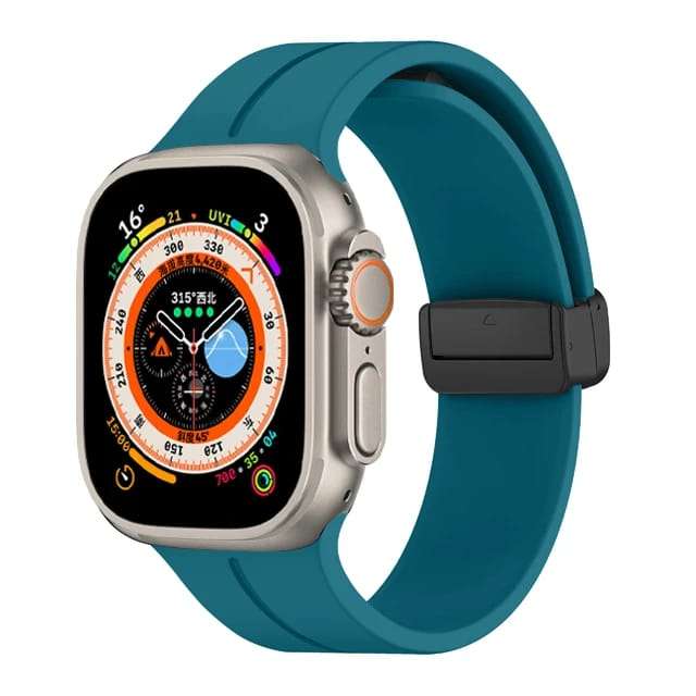 42/44/45/49 MM Ink Blue D-Buckle Silicone Magnetic Bands for Apple Watches