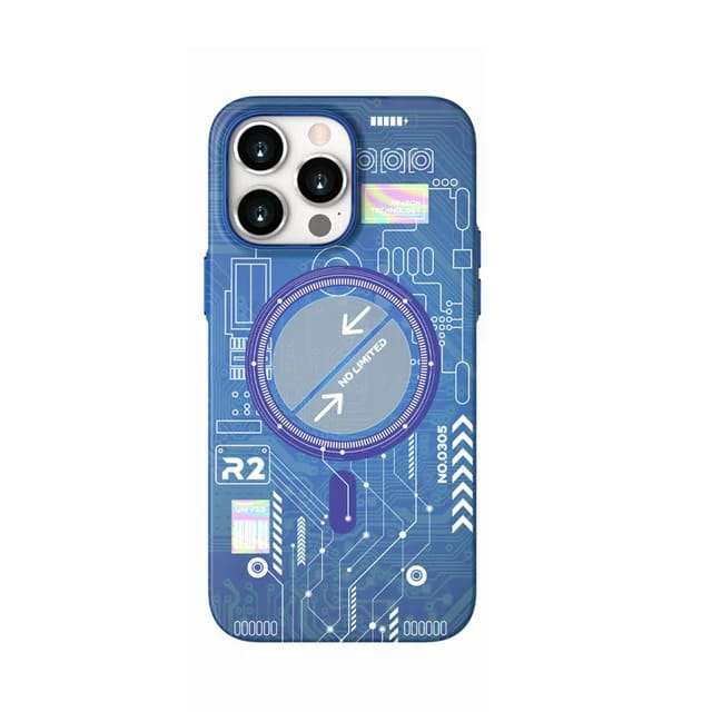 Blue Electric Circuit Board Case for iPhone 13/14 Series