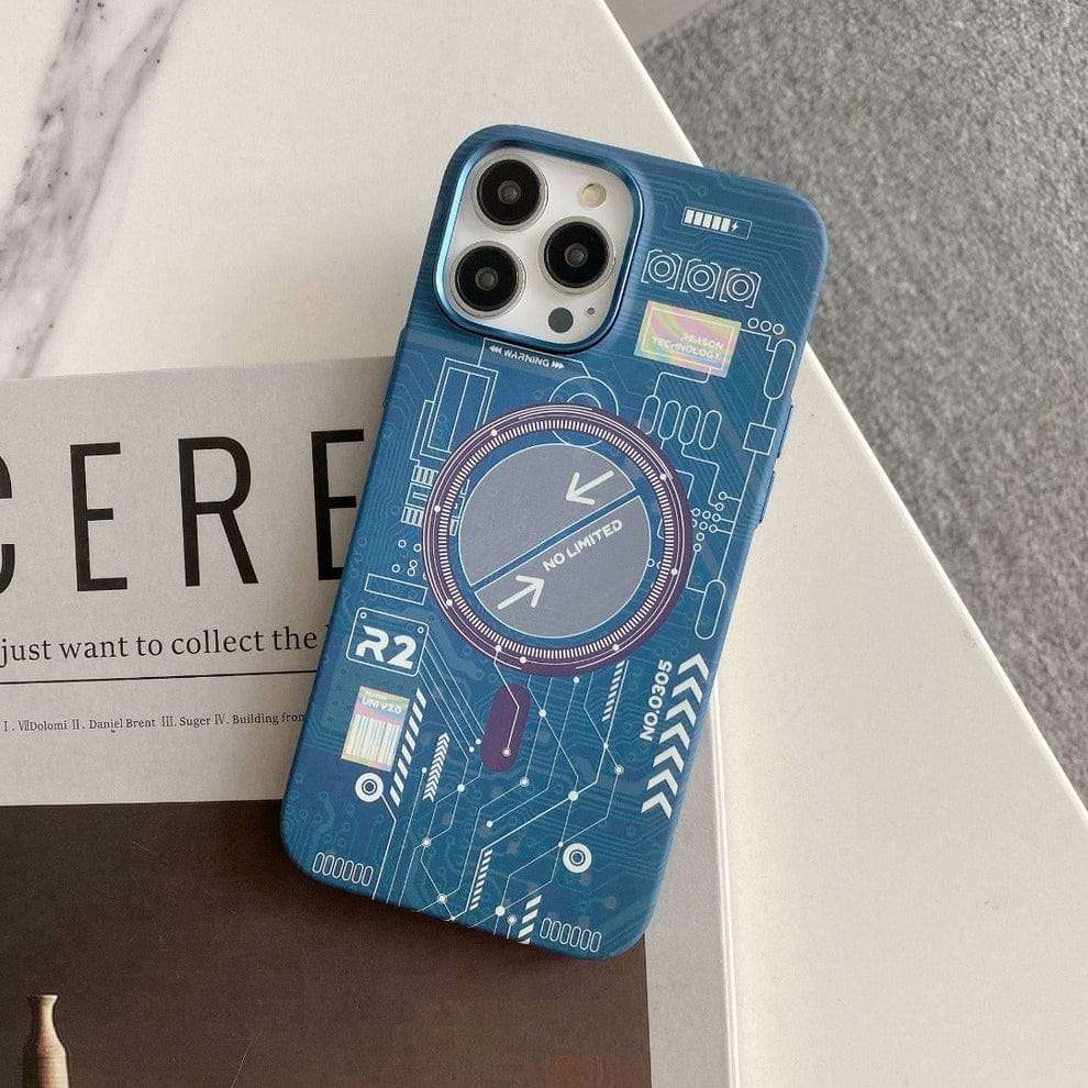 Blue Electric Circuit Board Case for iPhone 13/14 Series