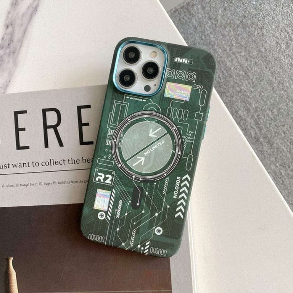 Green Electric Circuit Board Case for iPhone 13/14 Series