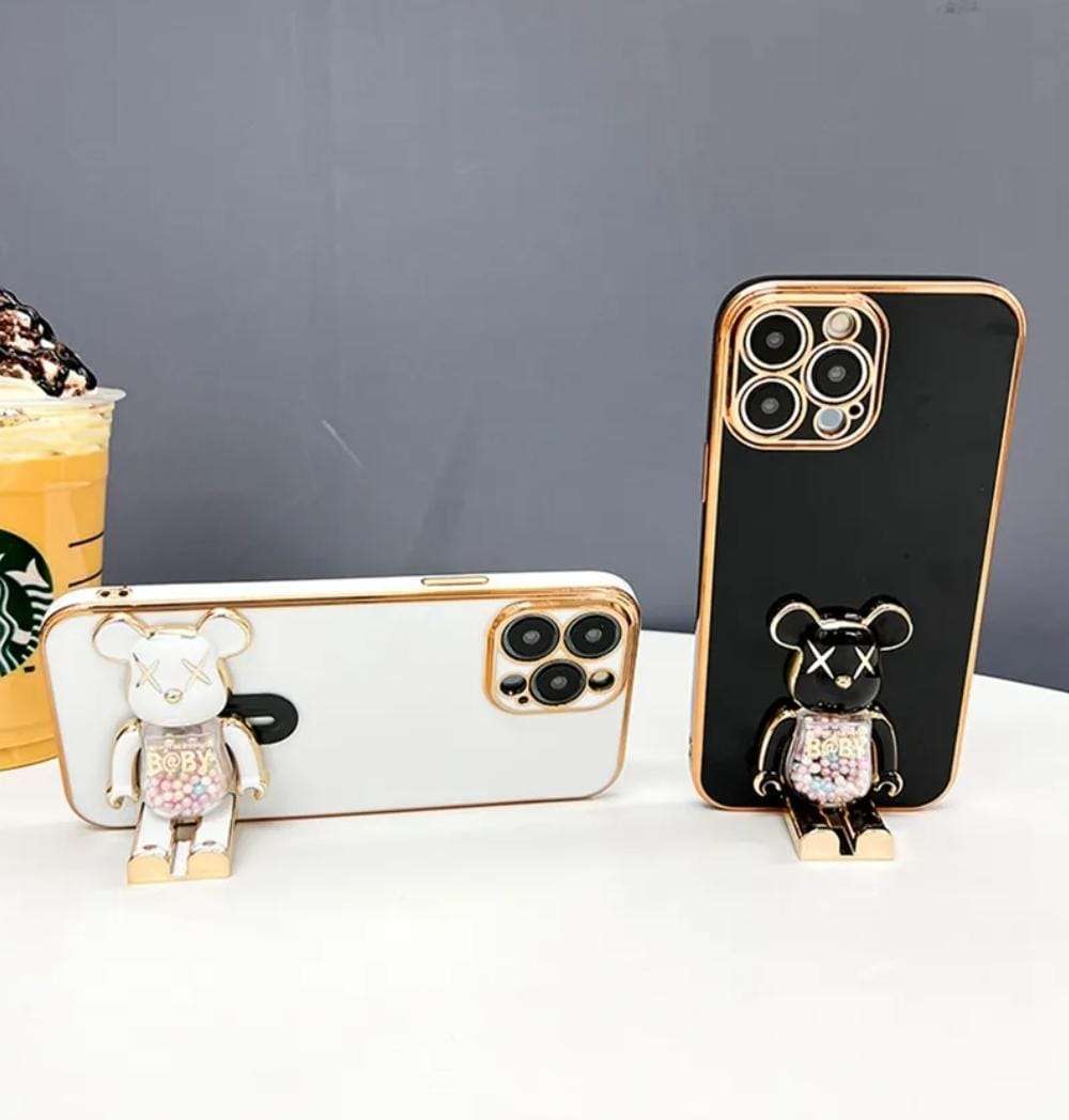 White KAWS Folding Stand Holder Case for iPhone 11/12/13/14 Series