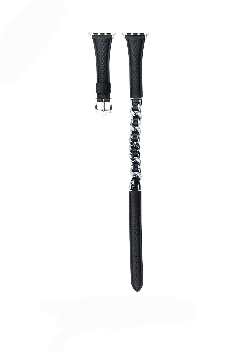 Black Long Genuine Leather Metal Chain bands for Apple Watches