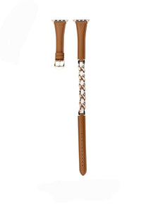 Light Brown Long Genuine Leather Metal Chain bands for Apple Watches