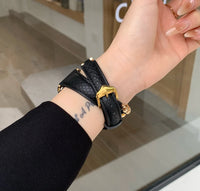 Black Long Genuine Leather Metal Chain bands for Apple Watches