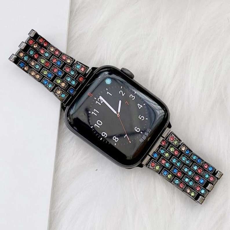 Women Style Watch Band Colored Diamond Strap - Black (42/44/45 MM)