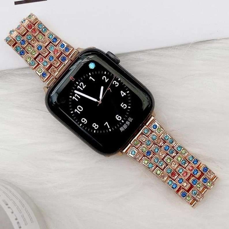 Women Style Watch Band Colored Diamond Strap - Gold (42/44/45 MM)